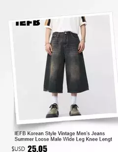 Iefb-Jeans lavado vintage masculino, calças jeans de perna larga, calças masculinas soltas, moda casual de rua angustiada, verão, versátil, 9C354