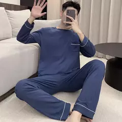 Pijama masculino de malha de algodão, simples Homewear lazer, gola redonda, loungewear sólido, tamanho grande, pulôver esportivo, novo na internet