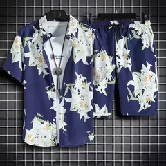 Roupas de praia para homens 2 Piece Set Quick Dry Camisa Havaiana e Shorts Set Homens Moda Vestuário Impressão Casual Outfits Verão - comprar online