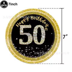 Artigos para Festa de Aniversário para Homens e Mulheres, Preto e Dourado, 50 Anos, Pratos De Papel, Copos, Guardanapo, Toalha De Mesa, Louça Decoração na internet