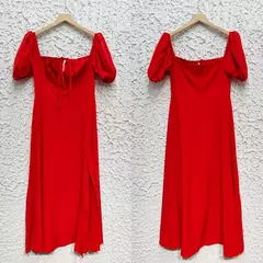 Vestido de renda feminino simples dividido, elegante manga folhada, vestido A, roupas femininas, pendulares, temperamento, nova moda