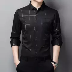 MaleArgyle-Camisas masculinas de vestido, alta qualidade, manga comprida, slim, camisa casual, gola virada para baixo, listras, single-breasted, novo - Wolf Magazine