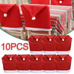 Santa Hat Chair Cover para o Natal, decoração de mesa, presentes, 1-10pcs