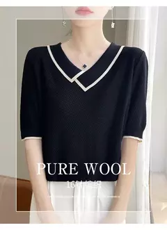 Camisa polo de malha de manga curta 100% lã pura, camiseta casual de lapela, camisa retrô fina, verão, 2024 - Wolf Magazine