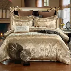 Luxo Jacquard cama conjunto, capa de edredão, flor dourada, king size, 2 fronha, única fronha, alta qualidade, 2 pcs, 3pcs
