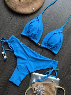 Fato de banho triangular sexy para mulheres, biquínis brasileiros, maiô halter, maiô push up, corrente de metal, biquíni de praia, novo, 2023 - loja online