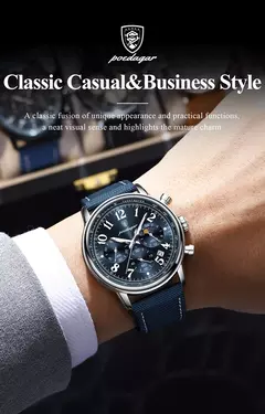 POEDAGAR-Relógio desportivo militar de luxo masculino, cronógrafo luminoso impermeável, relógios masculinos, quartzo, nylon, couro, data