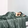 Lanlika luxo puro 100% conjunto de cama seda verão verde folha plana fronha dupla rainha rei colcha conjunto cama lençol