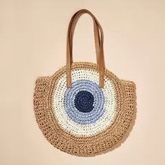 Bolsa de ombro redonda de palha de verão, bolsa de mão feminina de grande capacidade, artesanal, bolsas de praia de vime da moda, bolsa de mão, férias na internet