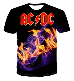 T-shirt com decote em metal masculino, roupa de criança, tops casuais, AC, DC, impressão 3D, meninos, meninas, moda, verão, novo, 2022 na internet