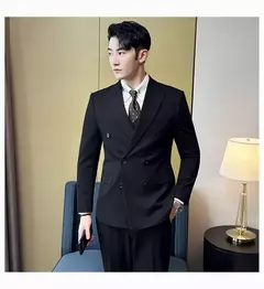 Fato de trespassado estilo britânico masculino, negócio formal, slim fit, smoking casual, festa de casamento, conjunto de 3 peças - loja online
