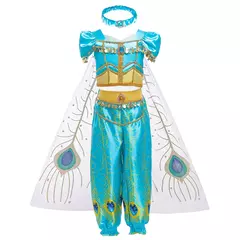 Imagem do Michella moda meninas teal-azul princesa jasmim cosplay vestido de halloween vestido de festa de aniversário