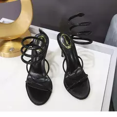 Sandália de salto alto com alça de fivela feminina, estilete baixo de strass p - comprar online