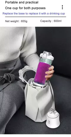 Imagem do Grande capacidade portátil Juicer Cup, poderoso motor, rápido agitando misturador liquidificador, copo de mistura ao ar livre, 600ml, lâmina de 10 folhas, 4000mAh, novo