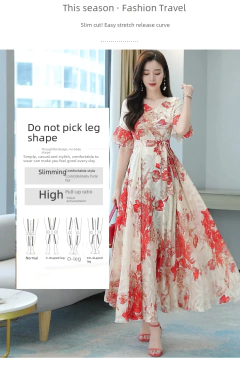 Vestido longo com cintura feminina, elegante vestido emagrecedor, manga curta, na moda