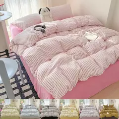 Conjunto de cama simples Pink Stripe para adultos e crianças, lençol de algodão lavado, fronha, roupa de cama completa Queen, conjunto de capa de edredão, sem enchimento - loja online