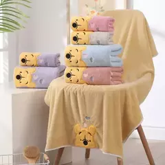 Winnie Bear Bath Towel Set para Crianças, Macio e Absorvente, Coral Velvet, Home Wash, Desenhos animados