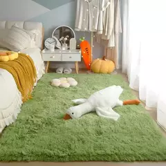 Imagem do Tapete De Lã De Seda Tie-Dye Tapete De Quarto Espessado Cabelo Comprido Cobertor De Cama De Janela, Simples Ins Vento, Cor sólida, Sala De Estar, Atacado