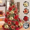 Flores artificiais de glitter para árvore de natal, ornamentos pendurados, flor falsa, lar, Natal, ano novo, presente, 2022, 2024