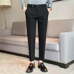 Calça formal masculina estilo britânico, monocromática, fina, casual, de negócios, escritório, social, calça de tornozelo, streetwear, alta qualidade na internet