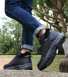 Botas de neve de couro quente masculinas, tênis de caminhada ao ar livre, sapat - Wolf Magazine