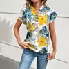 Camisa do verão Moda Floral Impressão Digital Camisa Para As Mulheres Plus Size V-Neck Short-Sleeved Camisa Para As Mulheres Camisa Casual Solta