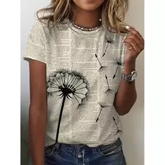 Camiseta explosiva estampada em girassol 3D para mulheres, gola redonda, fosca, flor, moda, novo produto, 2024 - loja online
