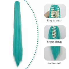 Peruca longa sintética verde com 2 rabos de cavalo para mulheres perucas miku longas e retas com franja para cosplay peruca para festa de halloween ? - loja online