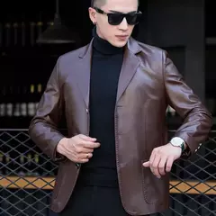 Imagem do Blazers e ternos de couro masculinos, jaqueta marrom de alta qualidade, casacos de negócios, moda Premium, 2024