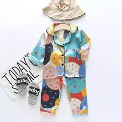Imagem do Pijama de manga comprida para meninos e meninas, roupa de casa confortável, calças de seda novas, primavera e outono, 0-4 anos