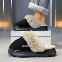 Imagem do Chinelos de algodão antiderrapante confortáveis para homens e mulheres, sapatos de pelúcia quente para casa, interior, exterior, quarto, inverno
