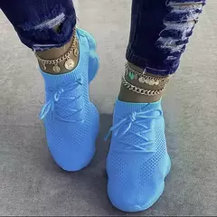 Tênis respiráveis para mulheres, Formadores de tecido de malha, Calçado feminino com renda, Sapatos confortáveis, Nova moda, 2024 - comprar online