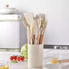 Conjunto de utensílios de cozinha com cabo de madeira, cozinhar ferramentas, utensílios de cozinha, pá, colher, prático, comestível, madeira, 12pcs na internet