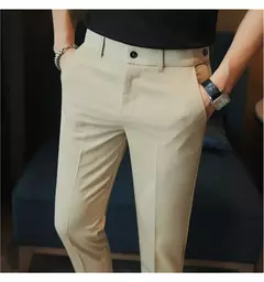 Calça casual slim-fit masculina, fato formal, monocromático, cintura ajustável, festa social, moda empresarial, novo, outono, 2022, 38-28 - loja online