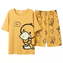 Desenhos animados pato impressão pijama conjuntos para jovens amantes, pijamas de algodão, ternos curtos para casais, moda homewear, verão, 4XL