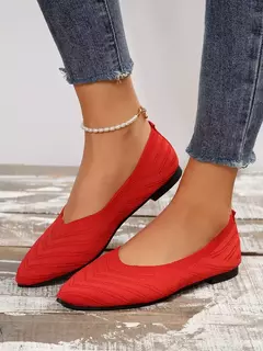 Imagem do Sapatilhas femininas de malha, sapatilhas casuais, dedo do pé pontiagudo, mocassins para barcos de escritório, cor sólida, novo, 2022, 2024
