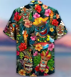 Camisas Tiki de mangas curtas masculinas, estampa 3D, tendência legal da moda, tops havaianos para festas na praia, tops soltos e respiráveis, 2024 - Wolf Magazine