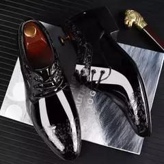 Sapatos de sotaque masculino de couro PU, sapatos casuais, vestido formal, preto, masculino, casamento, festa, oxfords de escritório - comprar online