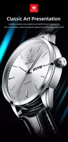 OLEVS-Relógio Quartz Masculino, Relógio de Pulso em Couro, Big Dial, Calendário Duplo, Impermeável, Luminoso, Top Brand, Moda, 2935, 43mm - loja online