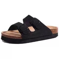 Chinelos Antiderrapantes Kidmi-Camurça para Homens e Mulheres, Mulas Clássicas de Cortiça, Sandálias Fivela Ajustável, Moda Exterior - Wolf Magazine