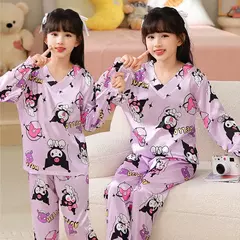 Ice Silk infantil Conjunto de Pijamas de manga curta, Pijamas gola V, Anime Sanrio Kuromi Minha melodia Desenhos animados, Cinnamoroll Menina, Cinnamoroll