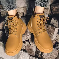 Bota de couro alta masculina, antiderrapante, confortável, casual, amarela, quatro temporadas, sapatos de trabalho ao ar livre, moda britânica - loja online