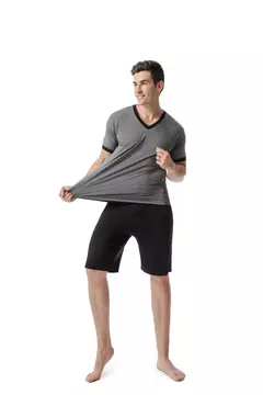 Pijama de manga curta modal masculino, conjunto de roupas íntimas soltas, shorts, roupas para casa, plus size, verão, 2 peças - comprar online