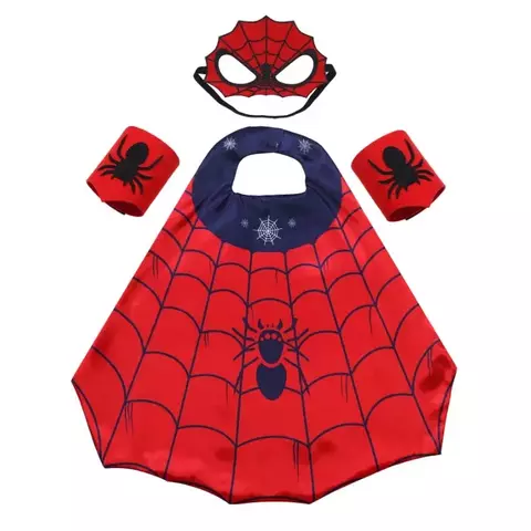 Conjunto de fantasia de super-herói de desenho animado para meninos e meninas Halloween vestir capa de aranha e máscara com pulseira