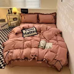 Conjunto de lençóis estilo renda, roupa de cama bowknot, cama Skin-Friendly, solteiro, casal, rainha, cama king size - Wolf Magazine