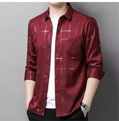MaleArgyle-Camisas masculinas de vestido, alta qualidade, manga comprida, slim, camisa casual, gola virada para baixo, listras, single-breasted, novo - comprar online