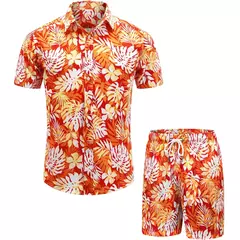 Conjunto de camisa de praia casual de verão para homens, manga curta, estilo havaiano, estampado, shorts, design com cordão, moda, roupas masculinas na internet