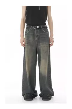Iefb-Jeans lavado vintage masculino, calças jeans de perna larga, calças masculinas soltas, moda casual de rua angustiada, verão, versátil, 9C354 - comprar online