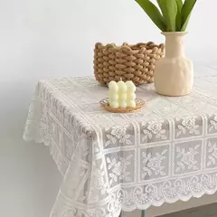 Imagem do Linho De Mesa De Bordado Europeu Retro, Laço Quadrado Bege, Toalha De Mesa Openwork, Festa De Casamento, Jardim, Decoração De Casa