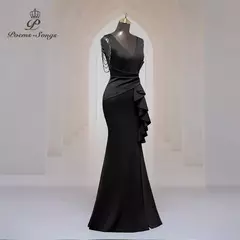 Vestido sexy de fenda lateral para mulheres, Vestido longo de baile, Ombro macio de cetim, Vestidos de noite, Vestido Maxi